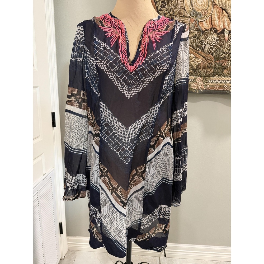 Twelfth Street By Cynthia Vincent Tunic Womens S Multi Embroidered Sheer Kaftan
